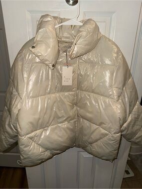 a new day Cream Shiny Oversized Puffer Coat
